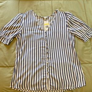 Blue and white striped blouse